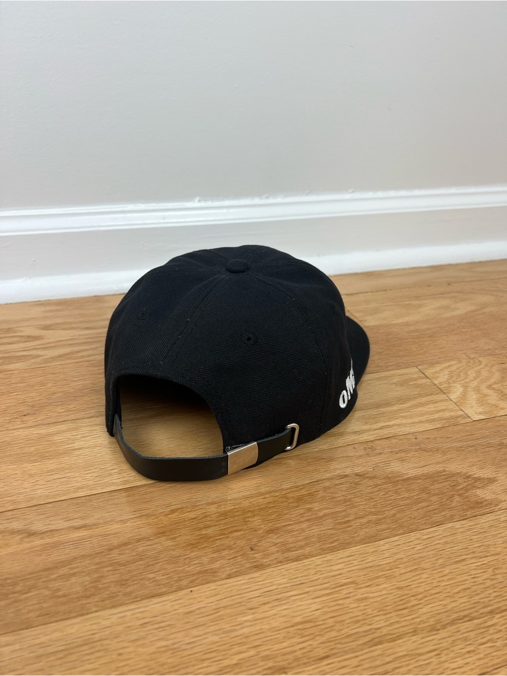 oMA Studios Black NY 5-Panel Hat with Teal Underbrim and Leather Strapback - Picture 5 of 8